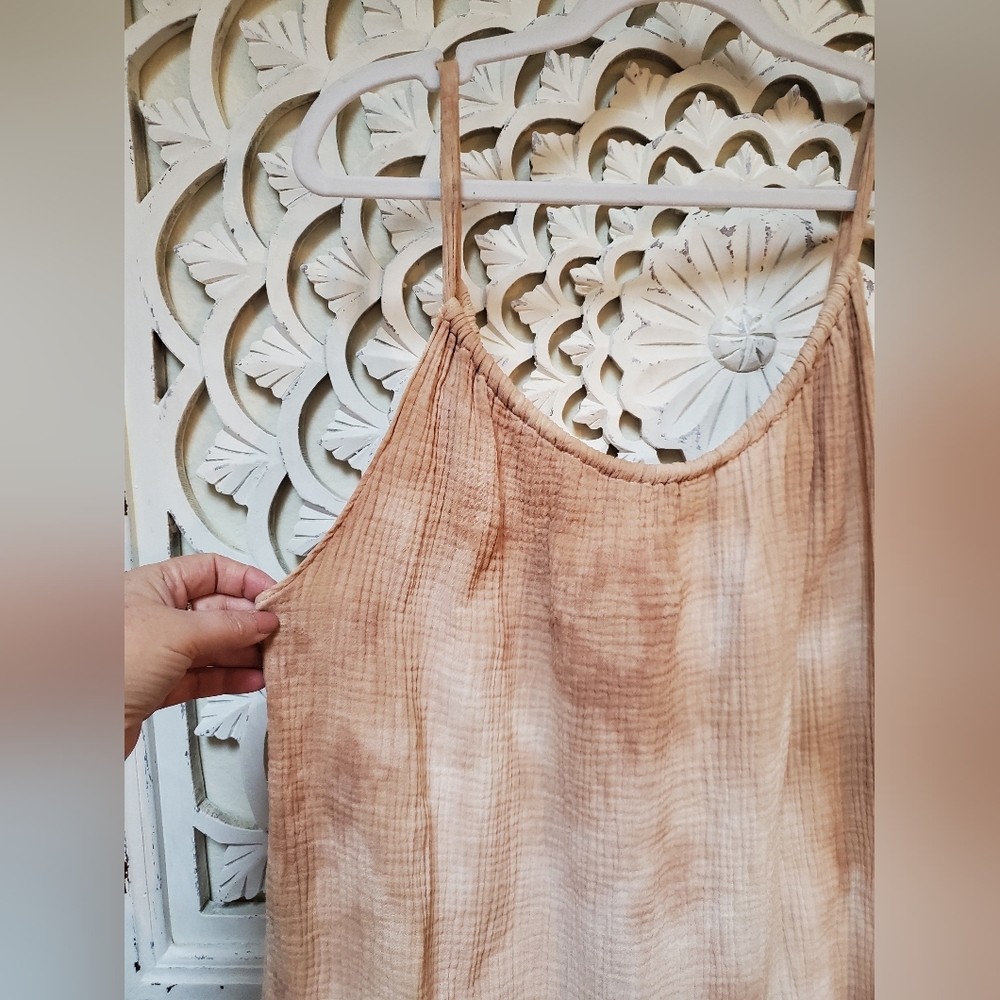 Kona Sol Upcycled Gauze Tank Dress Size Small Tea Dyed Tie Dyed - Picture 2 of 9
